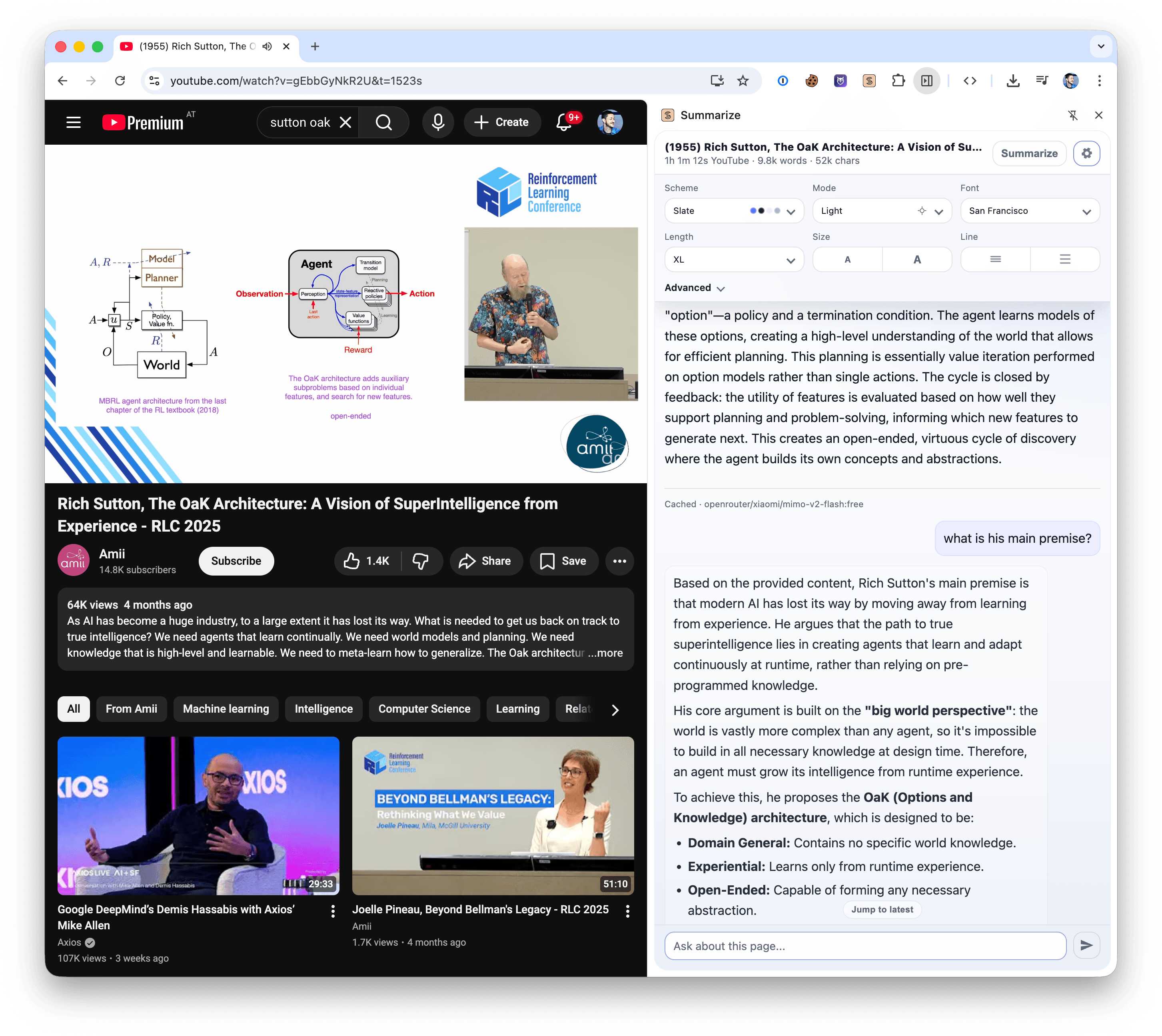 Summarize Chrome side panel screenshot